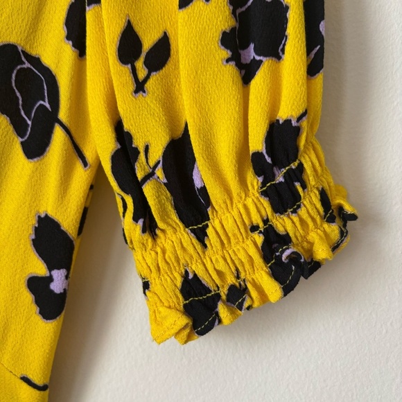 Diane Von Furstenberg Jemma Shirred Sleeve Dress 0 Yellow Floral Print - Picture 4 of 8